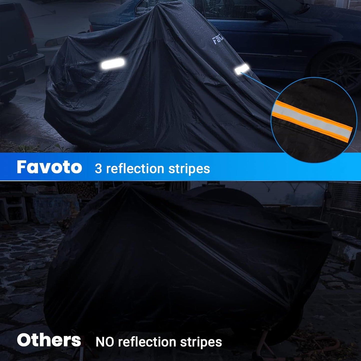 Favoto Motorcycle Cover Reflective Stripe Waterproof Outdoor Protection All Seas